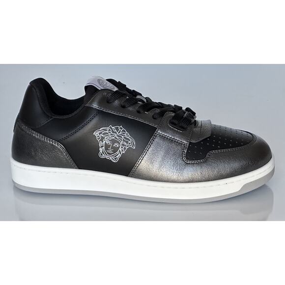 Versace Medusa Men’s Black/Silver Leather Sneakers 8.5 US (41.5) 1013377 IT NIB - Picture 2 of 15
